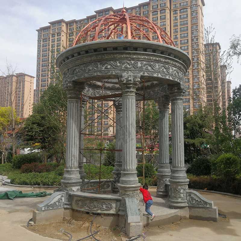 景觀涼亭廠家，園林小區景觀亭子，大理石石材涼亭