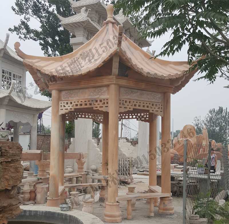 中式大理石涼亭，石雕景觀亭子，石雕六角亭子廠家