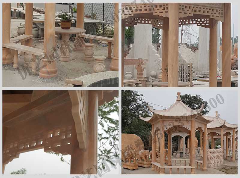 中式大理石涼亭，石雕六角亭子細節(jié)圖，定制中式景觀涼亭