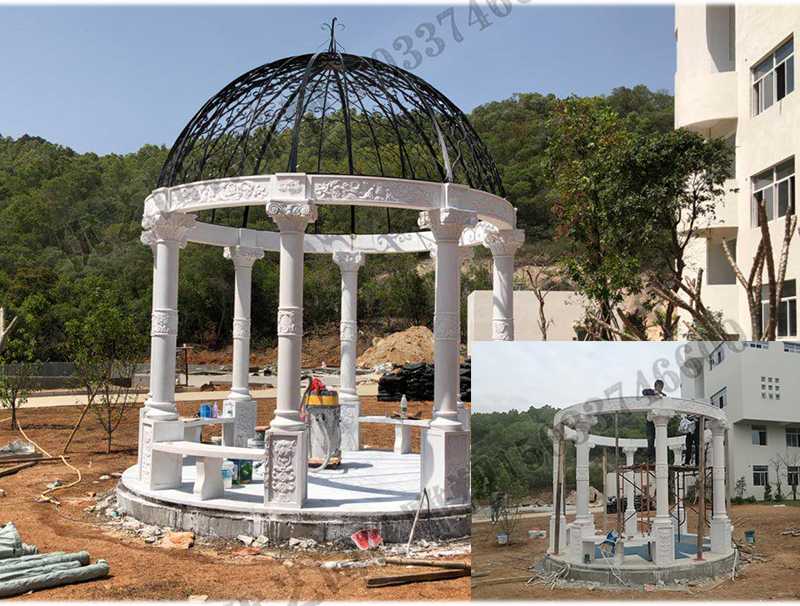 石雕涼亭案例，景觀涼亭怎樣安裝，石雕涼亭定制工廠
